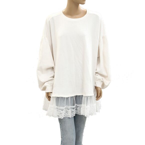 By Anthropologie Tulle-Hem Pullover Sweatshirt Top Cotton Oversized XS 284368 - Picture 4 of 8
